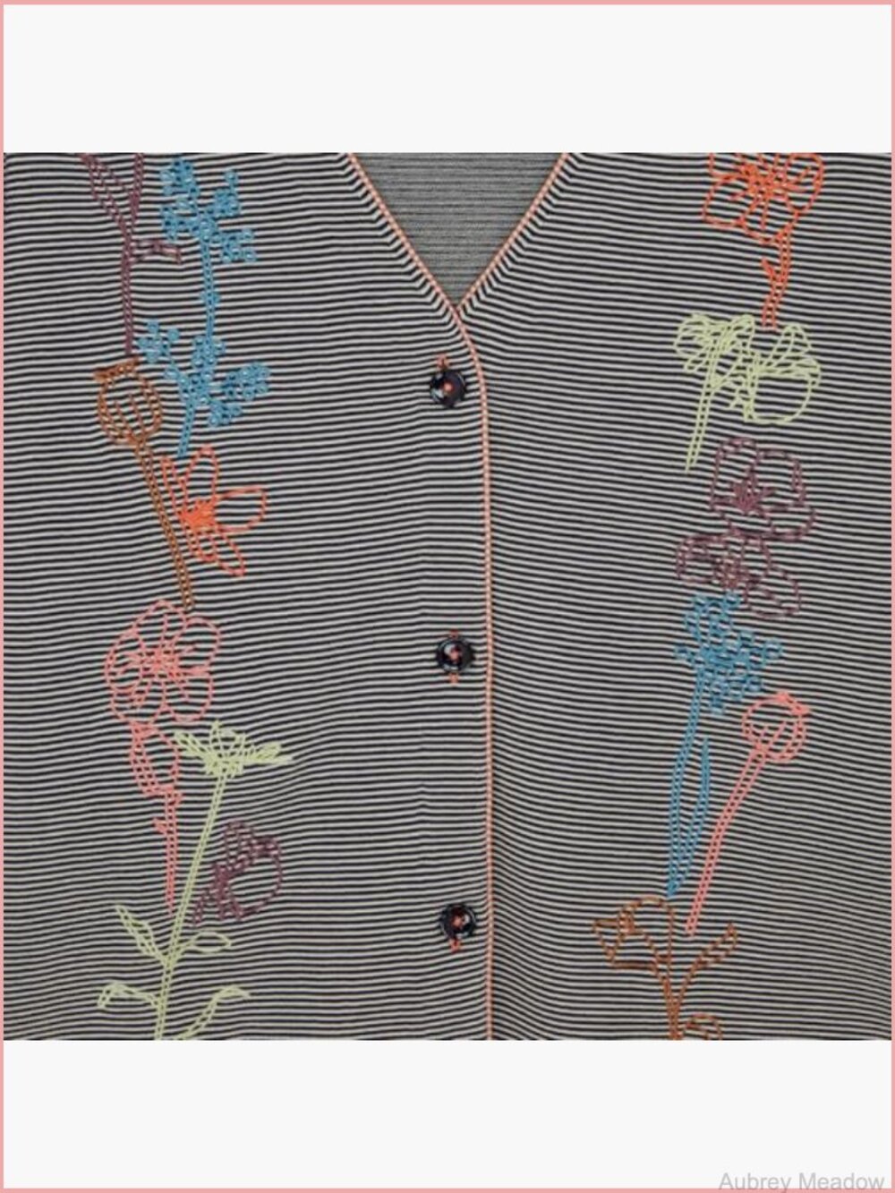 Embroidered Floral Cardigan - Cotton Three-Button - Picture 3 of 3